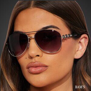 Fashion Nova Pierce Aviator Sunglasses | Gold Frame Gradient Lens